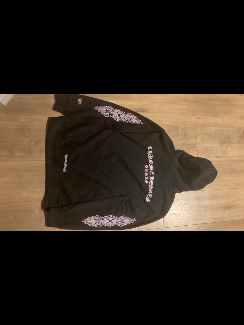 Chrome Hearts Black Hoodie with Pink Gothic Sleeve & Back Prints